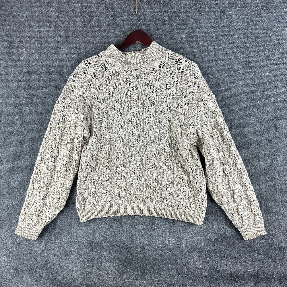 David Brett Sweater Womens Large Beige Loose Knit Ribbed Hem Pullover